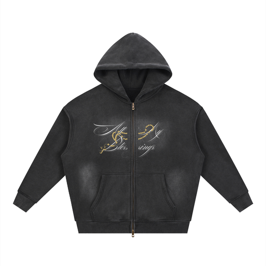 All My Blessings Sunfade Two-way Zipper Boxy Fleece Hoodie